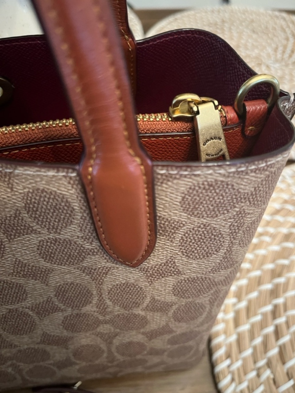 Coach Small willow Satchel in Beige Signature Canvas with Chestnut Trim - Picture 8 of 16